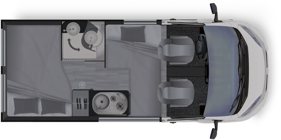 Grundriss Dreamer D43 UP · NEU – Nachtstellung mit gemachten Betten