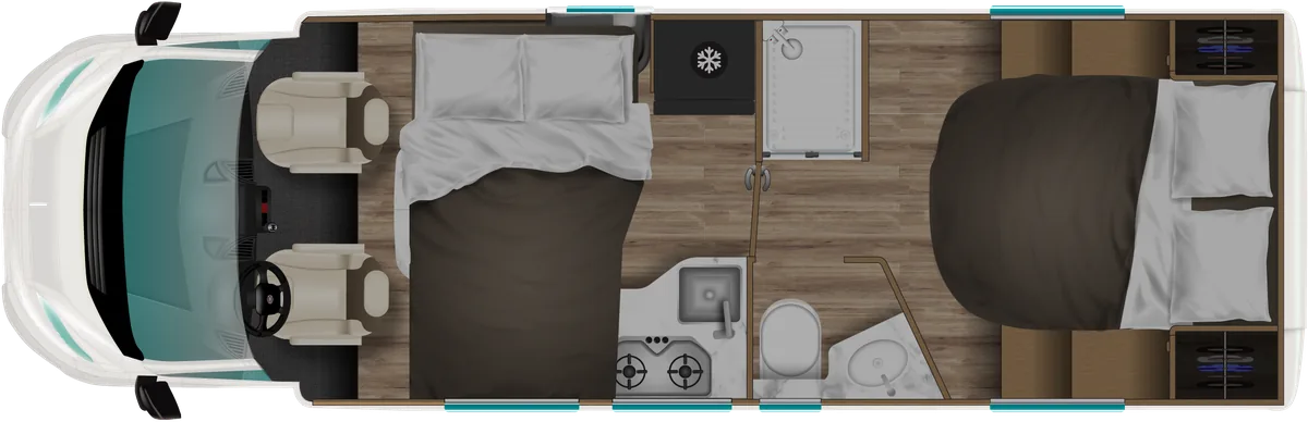 Grundriss Itineo PM740 Edition 20 – Nachtstellung mit gemachten Betten