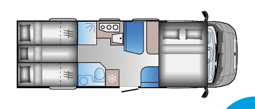 Grundriss Sun Living A 75 SL – Nachtstellung mit gemachten Betten