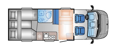 Grundriss Sun Living S 70 SL – Nachtstellung mit gemachten Betten