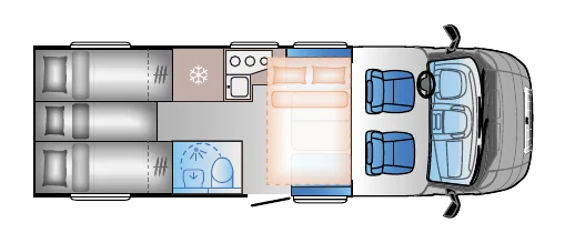 Grundriss Sun Living S 72 DL – Nachtstellung mit gemachten Betten